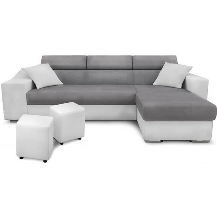 Produit similaire: Canapé d'angle convertible ELONA bi-matière Blanc/Gris avec poufs de rangement - LOUNGITUDE