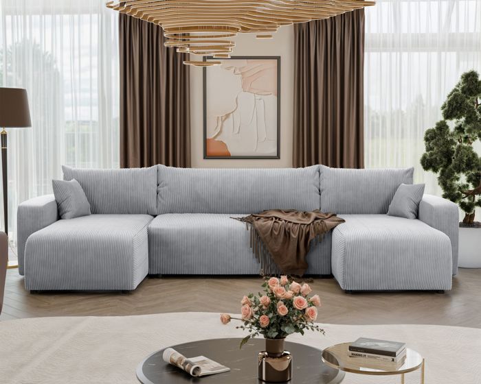 Produit similaire: Canapé d'angle U convertible - PIANONO - en velours côtelé gris clair