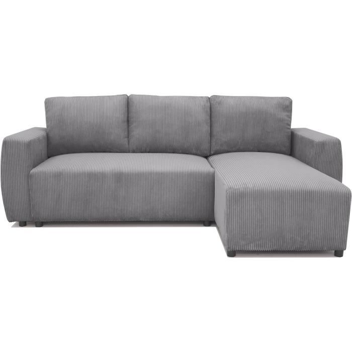 Canapé d'angle convertible réversible 3-4 places PHARELL - velours côtelé Anthracite - Coffre de rangement - L224 x P155 x H85 cm - Vue supplémentaire 1