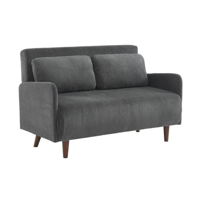 Produit similaire: Canapé convertible en velours côtelé - Panam - 2 places scandinave. pieds bois foncé. gris foncé. banquette. dossier inclinable