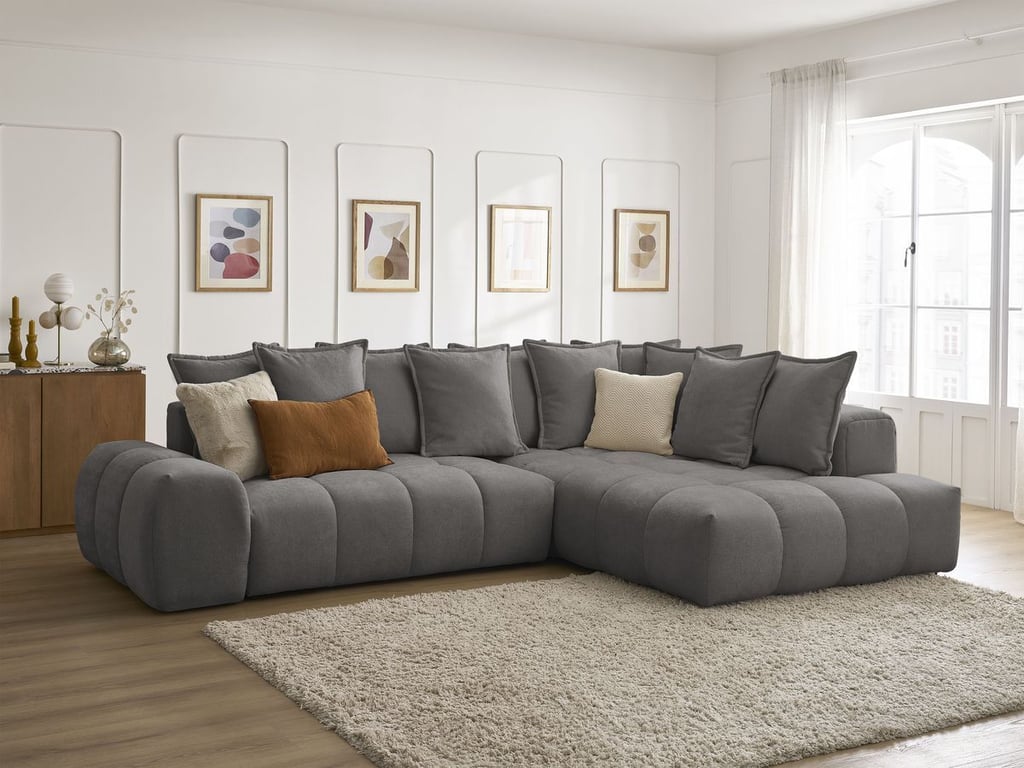 Produit similaire: Canapé d'angle L convertible coffre EVEREST tissu texturé gris foncé angle droit BOBOCHIC 3 places
