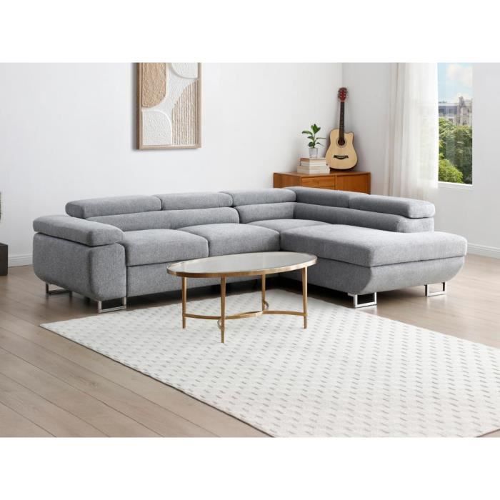 Produit similaire: Canapé d'angle droit convertible en tissu texturé gris NURAZIO