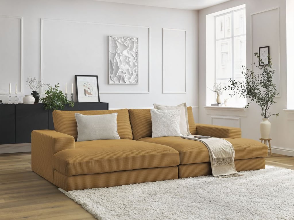 Produit similaire: Canapé droit fixe 4 places LEONARD assise profonde velours côtelé jaune BOBOCHIC