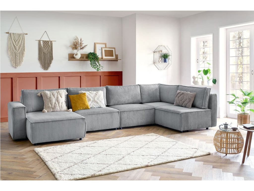 Produit similaire: Canapé d'angle fixe modulable XL NIHAD tissu velours côtelé gris clair angle gauche BOBOCHIC 6 places