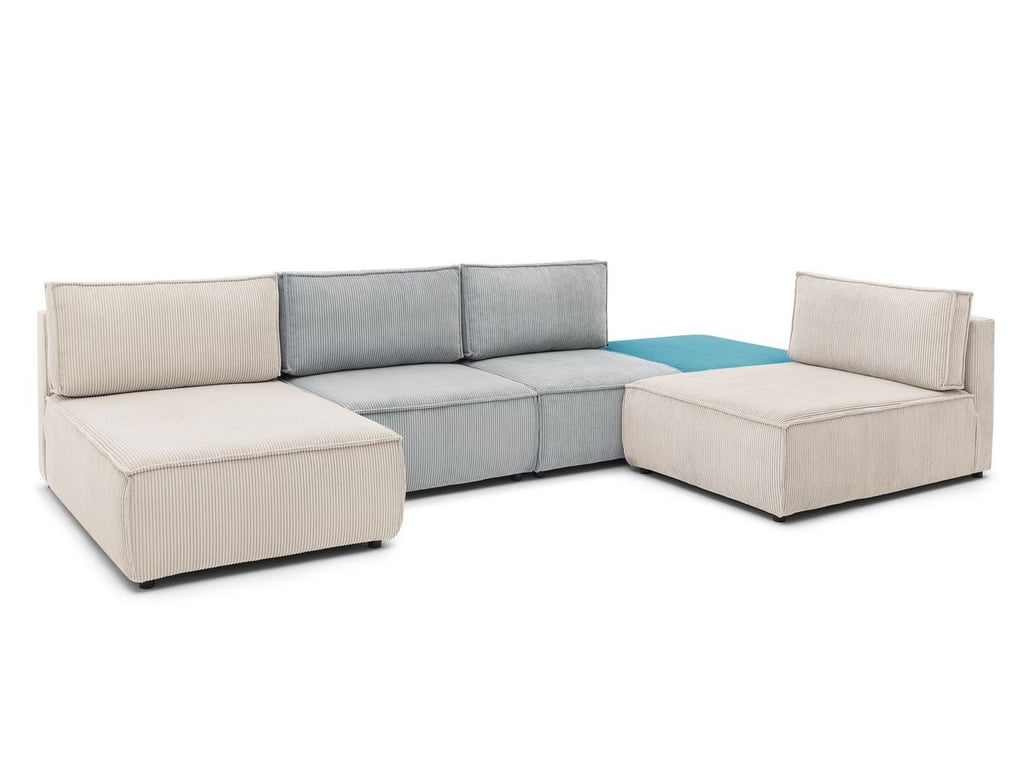 Produit similaire: Canapé d'angle fixe 100% modulable NIHAD tissu velours côtelé 2 chauffeuses, 1 pouf et 2 méridiennes multicolore BOBOCHIC 6 places