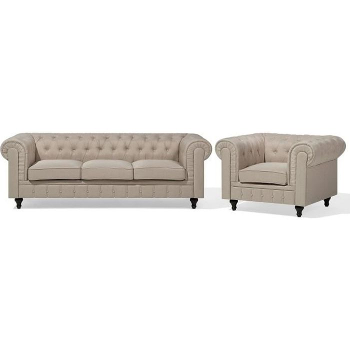 Produit similaire: Canapé et fauteuil beige CHESTERFIELD Big - BELIANI - 3 places - Style classique - Confort luxueux