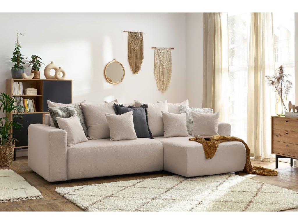 Produit similaire: Canapé d'angle réversible convertible coffre ENVY tissu bouclette doux beige BOBOCHIC 5 places