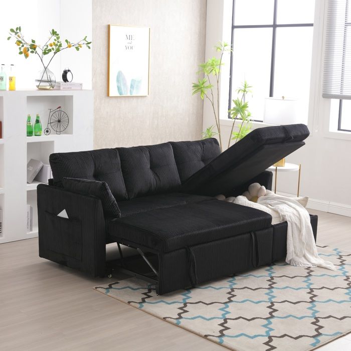 Produit similaire: Canapé d'angle convertible avec rangements et poches pour accoudoirs,canapé-lit convertible3 places en forme de rayures,velour,noir