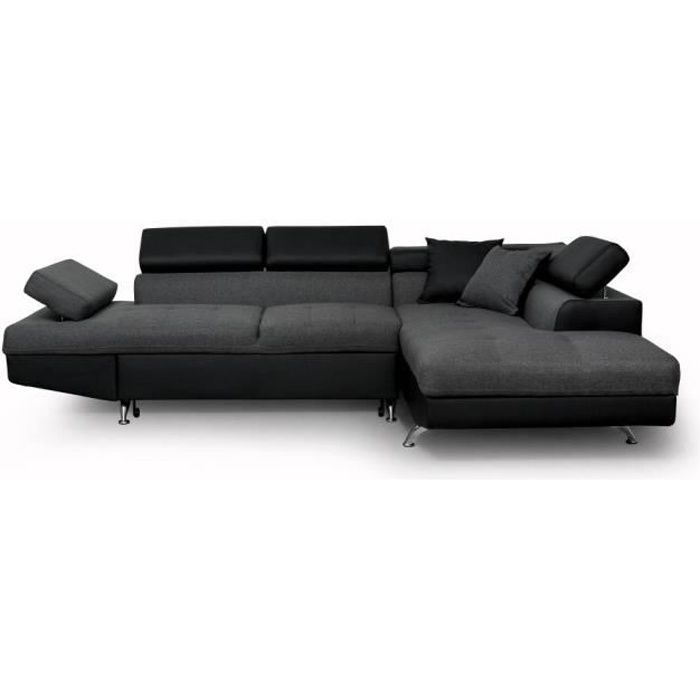 Produit similaire: Canapé d'angle droit 5 places RIO Convertible avec coffre en tissu et simili - Gris/Noir - L271 x P192 x H70cm - LOUNGITUDE