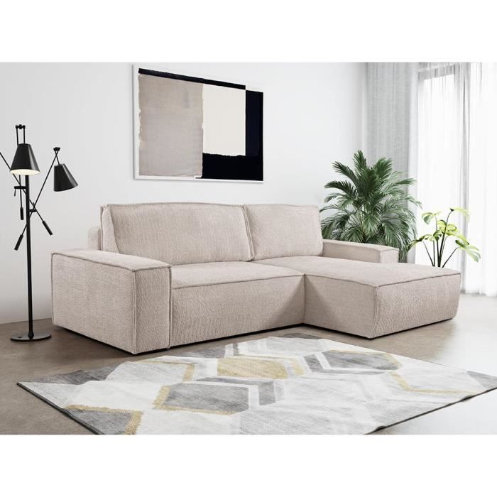 Produit similaire: Canapé d'angle convertible en tissu bouclette beige - PASCAL MORABITO - AMELIA - Coffre de rangement - 5 places