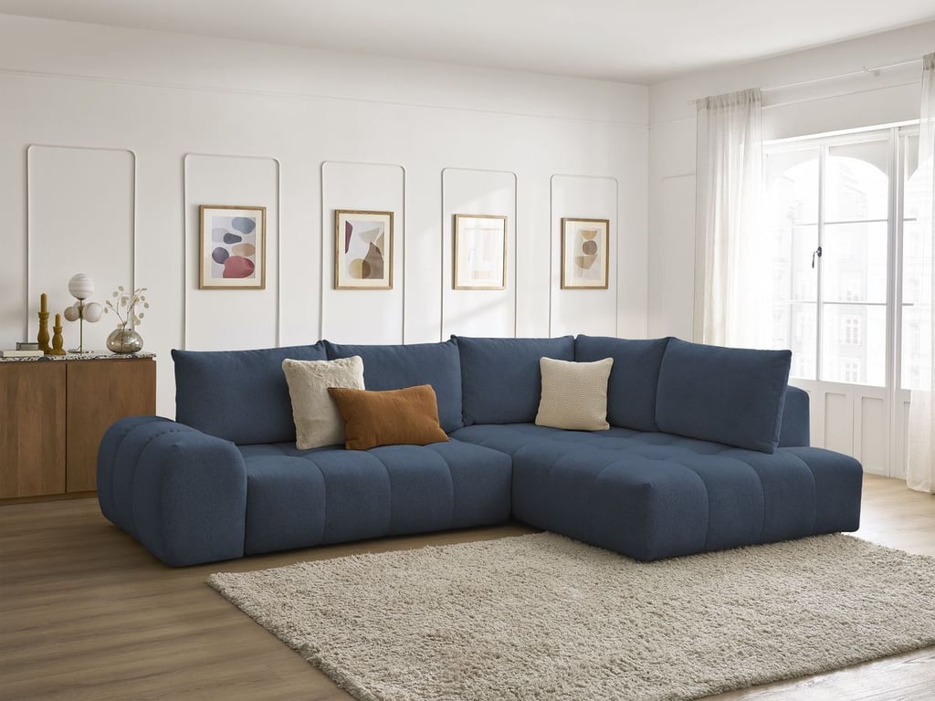 Produit similaire: Canapé d'angle L convertible coffre EVEREST tissu chiné bleu foncé angle droit BOBOCHIC 3 places