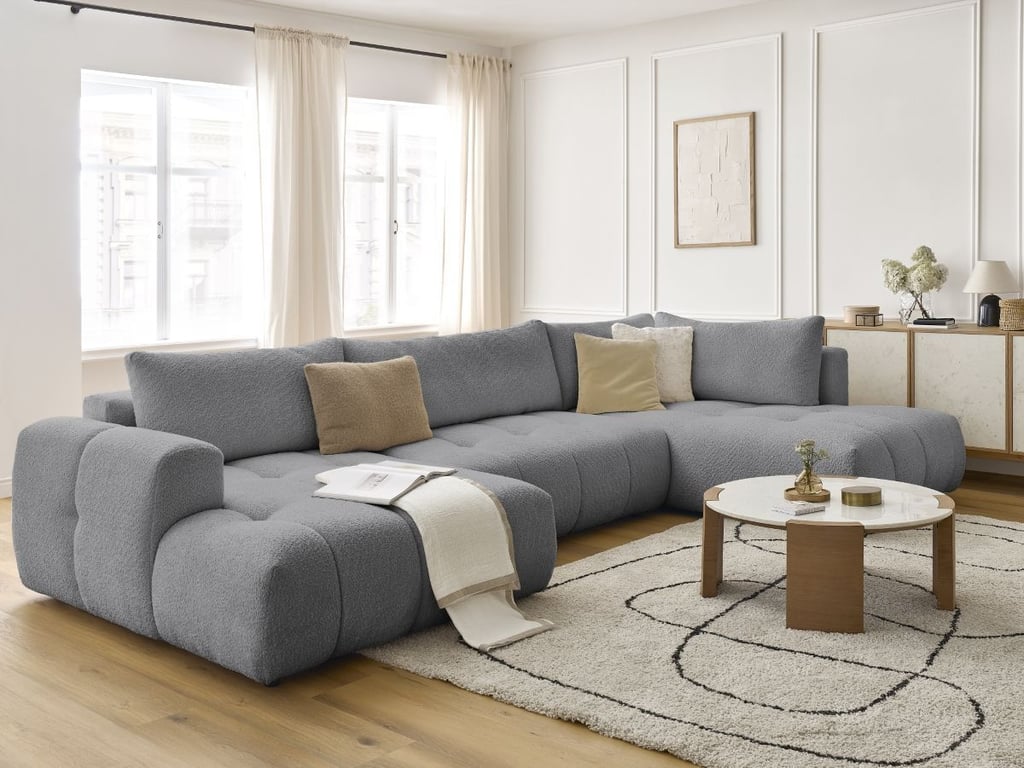 Produit similaire: Canapé d'angle panoramique convertible FUJI tissu bouclette gris foncé angle gauche BOBOCHIC 5 places