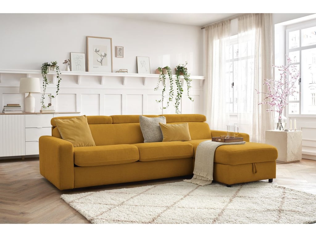 Produit similaire: Canapé d'angle réversible convertible coffre MONACO tissu lisse jaune 160x190 réversible BOBOCHIC 3 places