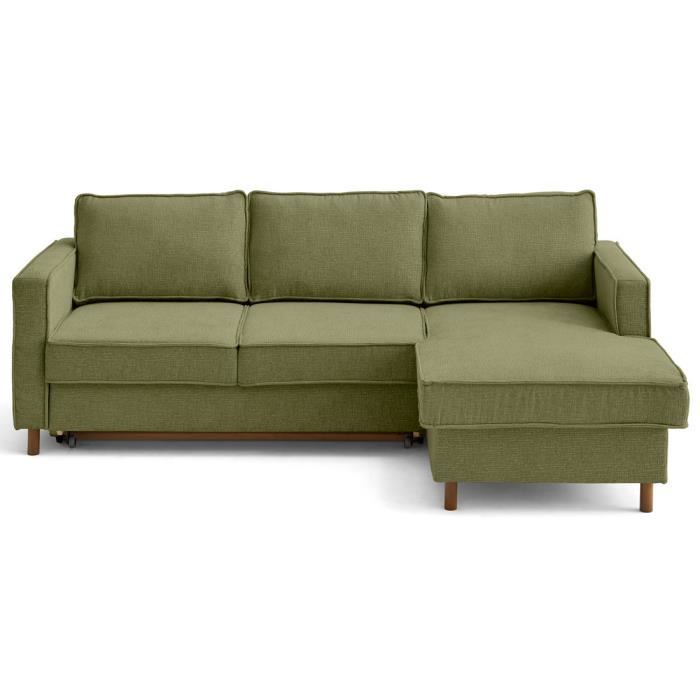 Produit similaire: Jake - canapé d'angle droit 4 places convertible avec coffre en tissu velours relief - Vert