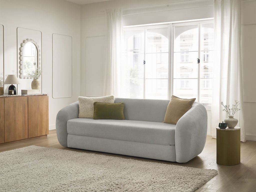 Produit similaire: Canapé droit convertible déplimousse NEYO tissu lisse gris clair BOBOCHIC 3 places