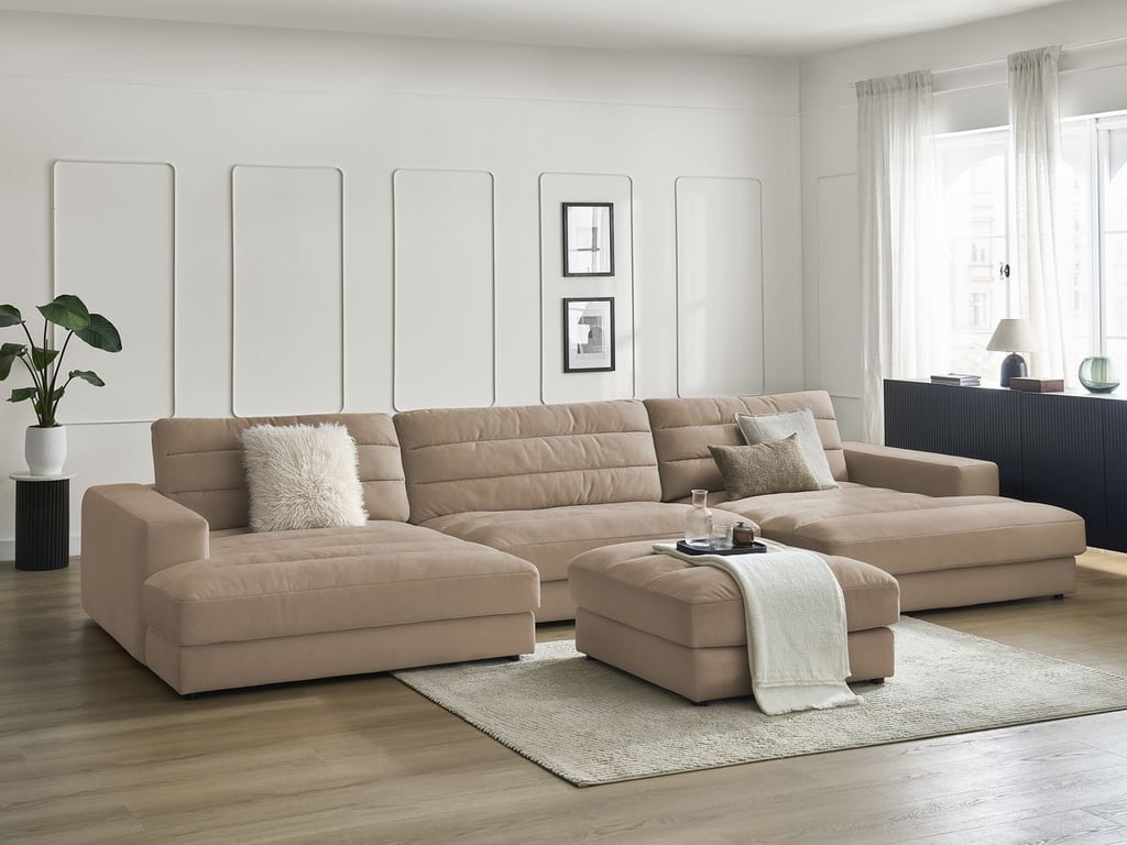 Produit similaire: Canapé panoramique fixe SIERRA velours avec pouf taupe BOBOCHIC 4 places