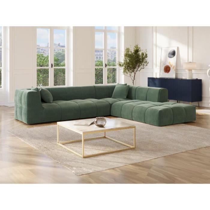 Produit similaire: Grand canapé d'angle droit en velours côtelé vert NAEMIA de Maison Céphy