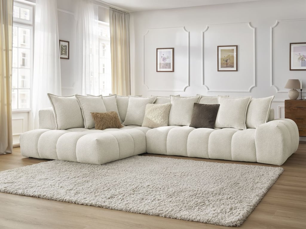 Produit similaire: Everest canapé d'angle fixe 4 places tissu chiné blanc angle gauche