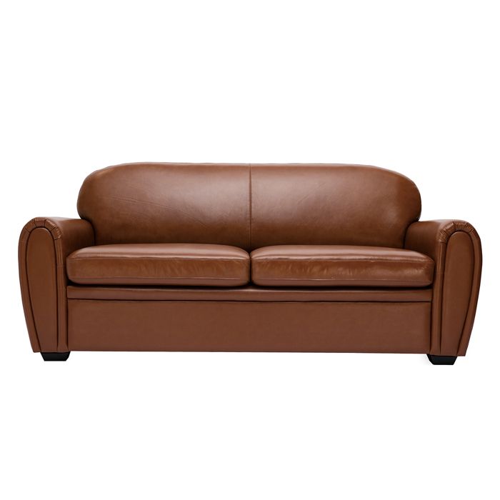 Canapé convertible vintage 3 places cuir marron et bois noir avec matelas 9 cm CLUB - Vue supplémentaire 1