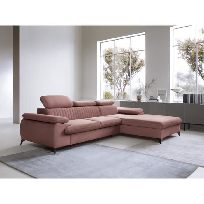 Produit similaire: Canapé d'angle droit convertible en velours rose SAMARA