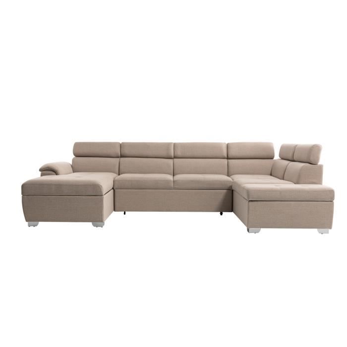 Produit similaire: Canapé d'Angle Panoramique 6 Places PAOLA Convertible en Tissu Avec Coffres - Beige - L322 x P196 x H76cm - LOUNGITUDE