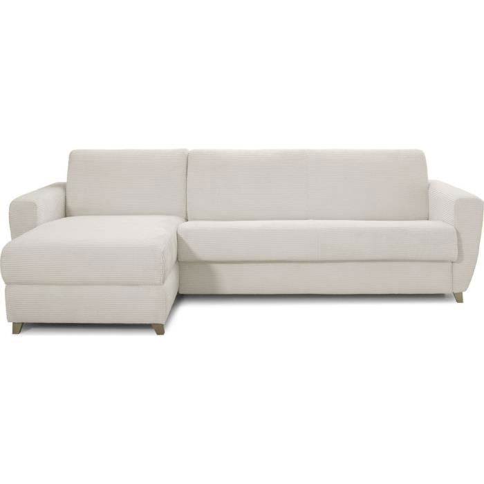 Canapé d'angle convertible réversible 5 places en velours côtelé beige - ouverture express - Leandro - Vue supplémentaire 1