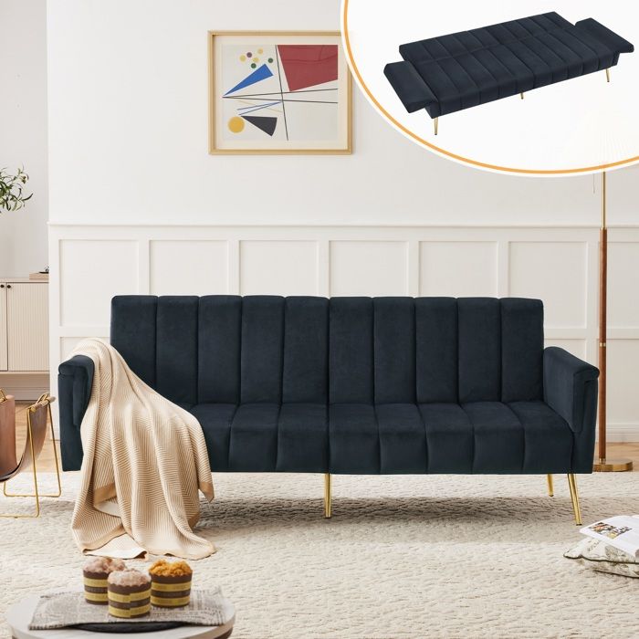 Produit similaire: Canapé lit 2 places, tissu velours, canapé lit pliant, canapé lit avec pieds auxiliaires, canapé lit avec fonction sommeil, Noir