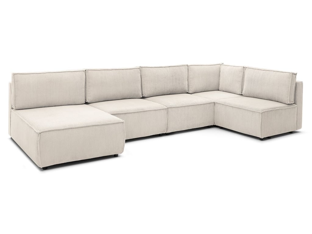 Produit similaire: Canapé d'angle fixe 100% modulable NIHAD tissu velours côtelé 3 chauffeuses, 1 angle et 1 méridienne beige BOBOCHIC 6 places