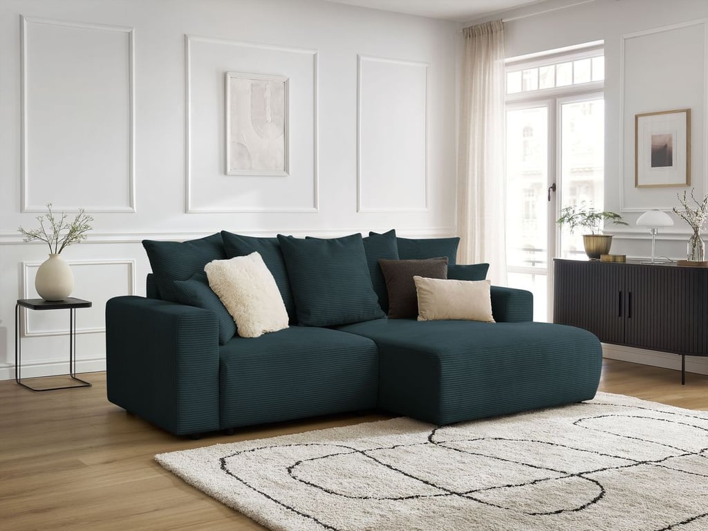 Produit similaire: Canapé d'angle convertible coffre ATILLA velours côtelé bleu foncé angle droit BOBOCHIC 3 places