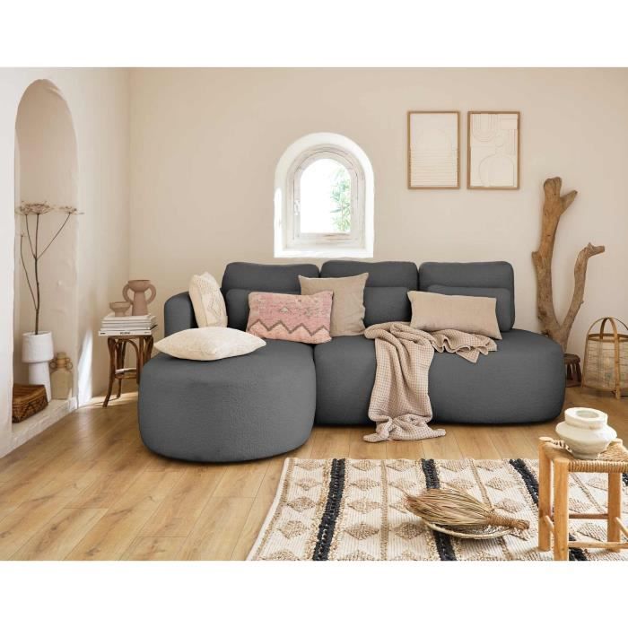 Produit similaire: Mahina - canapé d'angle gauche - 4 places - convertible avec coffre - en tissu bouclette - Gris foncé
