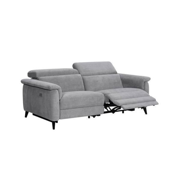 Canapé de relaxation électrique 3 places OLMIA en tissu - Gris - L195 x P104 x H73cm - LOUNGITUDE