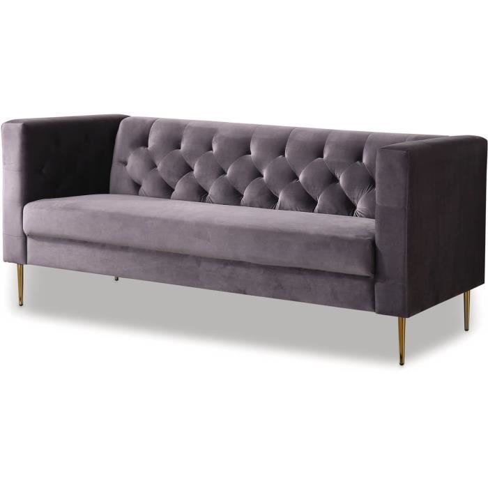 Produit similaire: Canapé fixe en velours Bruce - 196 x 76 x 82 cm - 3 places - Gris - HABITAT ET JARDIN