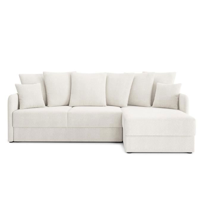 Produit similaire: Canapé d'angle convertible LUKA en tissu bouclette blanc 4 places - Réversible - Coffre de rangement - BAÏTA