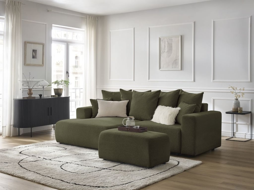 Produit similaire: Canapé d'angle convertible coffre ATILLA tissu chiné avec pouf vert angle gauche BOBOCHIC 5 places