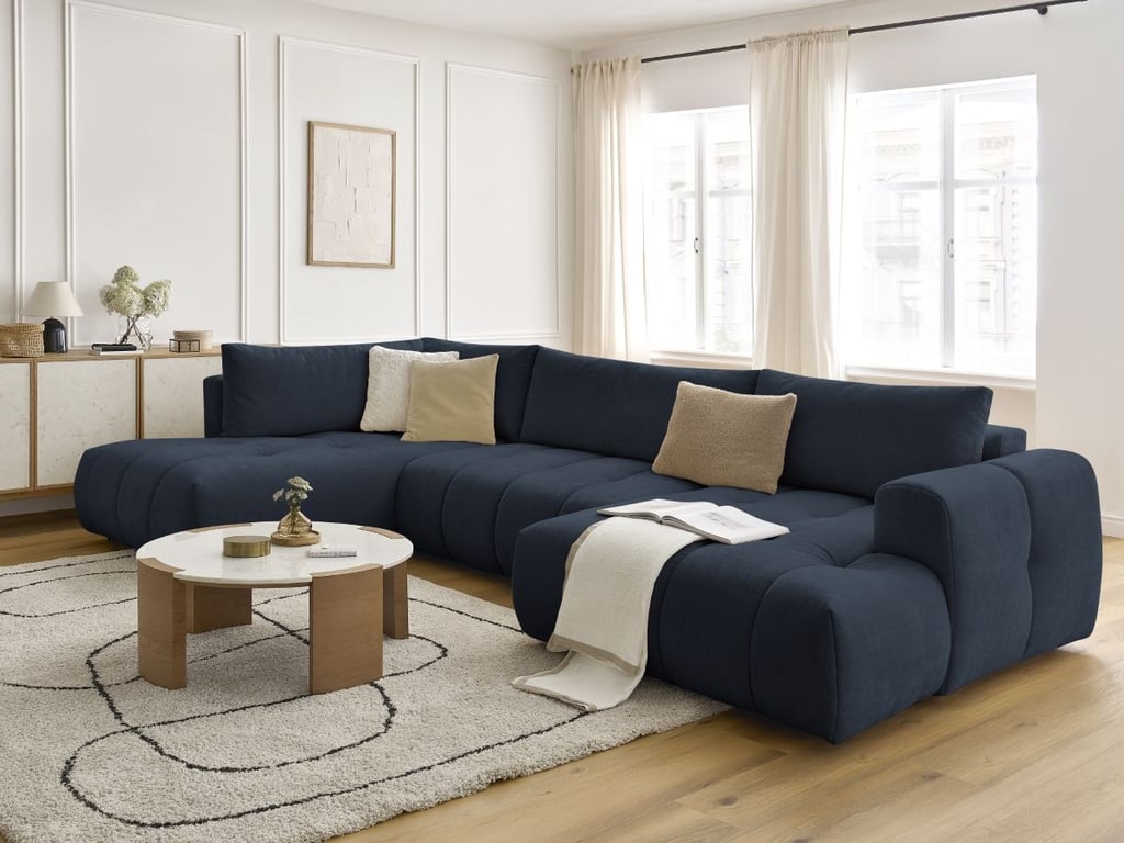 Produit similaire: Canapé d'angle panoramique convertible FUJI tissu lisse bleu foncé angle droit BOBOCHIC 5 places