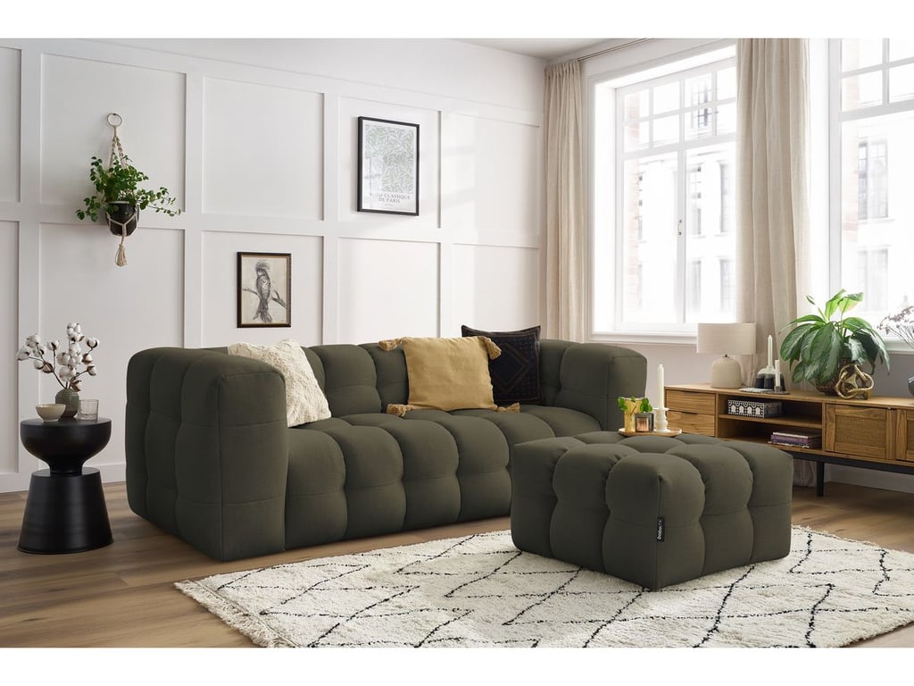 Produit similaire: Canapé droit fixe 3 places CLOUD avec pouf vert BOBOCHIC