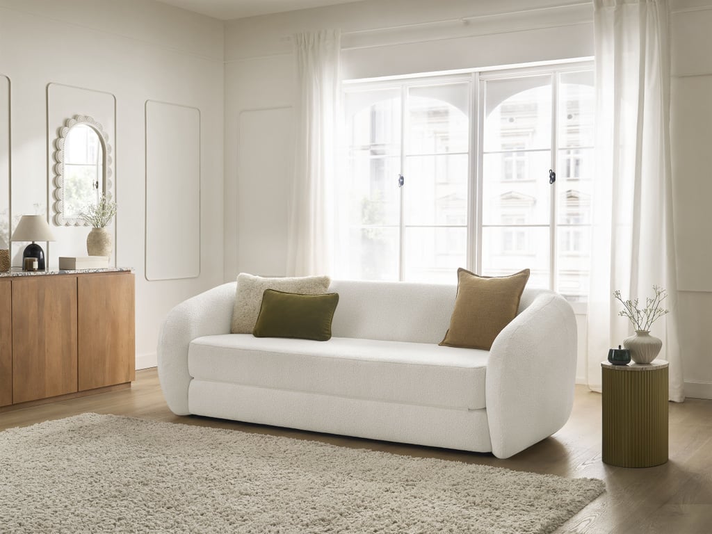 Produit similaire: Canapé droit convertible déplimousse NEYO tissu bouclette blanc BOBOCHIC 3 places