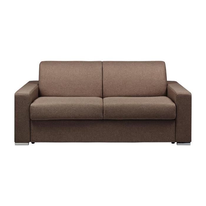 Produit similaire: Canapé 3 places convertible express en tissu marron - Couchage lattes larges 140 cm - Matelas 14 cm CALITO