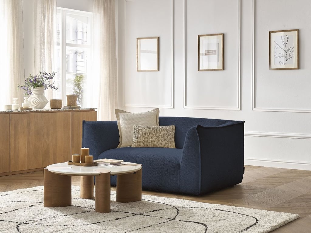 Produit similaire: Canapé droit fixe 2 places GIORGIA tissu bouclette bleu foncé BOBOCHIC