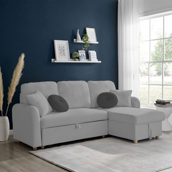 Produit similaire: Canapé d'angle à droite convertible tissu blouclette gris - SIVECO