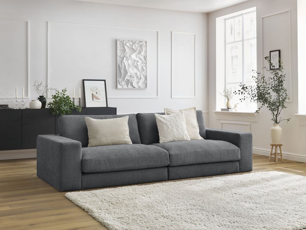 Produit similaire: Canapé droit fixe 3 places compact LEONARD tissu texturé gris foncé BOBOCHIC