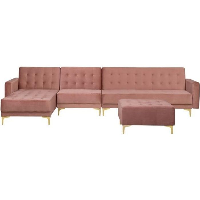 Produit similaire: Canapé angle droite convertible en velours rose 5 places avec pouf ABERDEEN