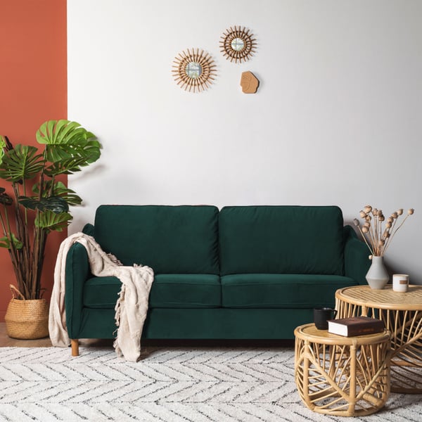 Vornay - Canapé convertible en velours vert eucalyptus - ouverture express 3 places