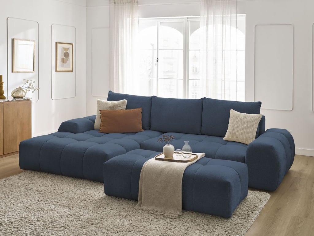 Produit similaire: Canapé d'angle convertible coffre EVEREST tissu chiné avec pouf bleu foncé angle gauche BOBOCHIC 4 places