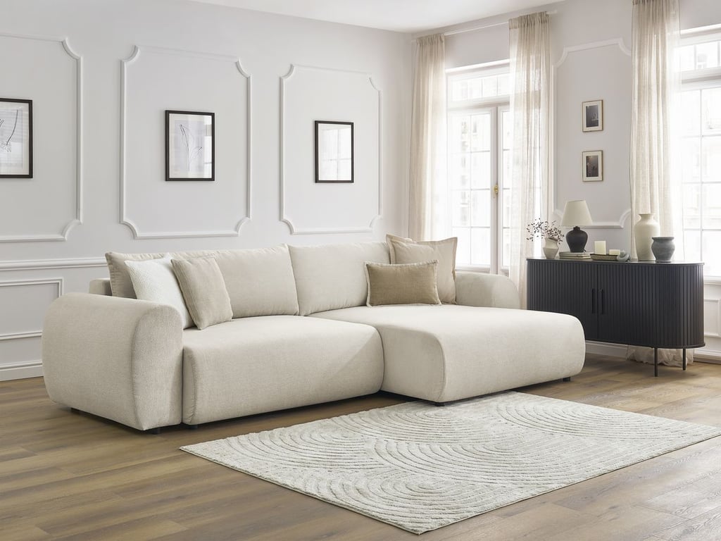 Produit similaire: Canapé d'angle convertible coffre LUCIEN tissu lisse beige angle droit BOBOCHIC 4 places