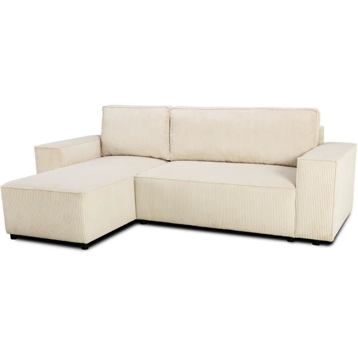 Produit similaire: Canapé d'angle convertible réversible - 4 places - JOSH - Tissu velours cotelé Perle - Coffre - 242 x 155 x 86 cm