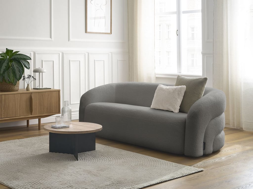 Produit similaire: Canapé droit fixe 3 places ELINA tissu bouclette gris foncé BOBOCHIC