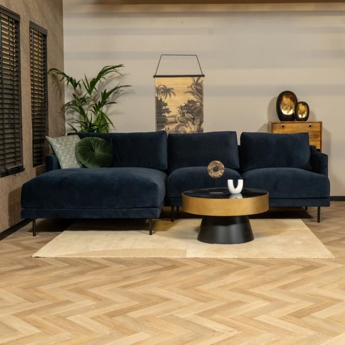 Canapé d'angle gauche en velours bleu Denver - Livin24 - 295cm - Confort moelleux - Résistant