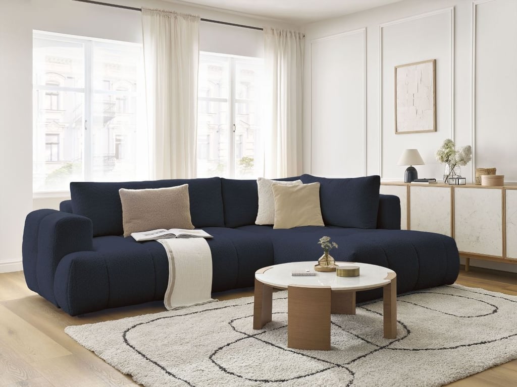 Produit similaire: Canapé d'angle L convertible FUJI tissu bouclette bleu foncé angle droit BOBOCHIC 4 places