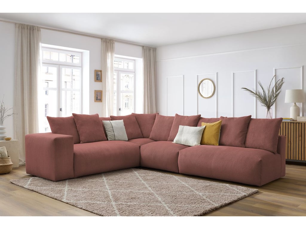 Produit similaire: Canapé d'angle fixe modulable VOLTAIRE avec 2 chauffeuses 2 places, 1 angle et 1 chauffeuse 1 place rose angle gauche BOBOCHIC 6 places